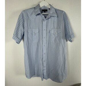 Panhandle Slim Mens XL Striped Short-Sleeve Snap Front Western Shirt Light Blue